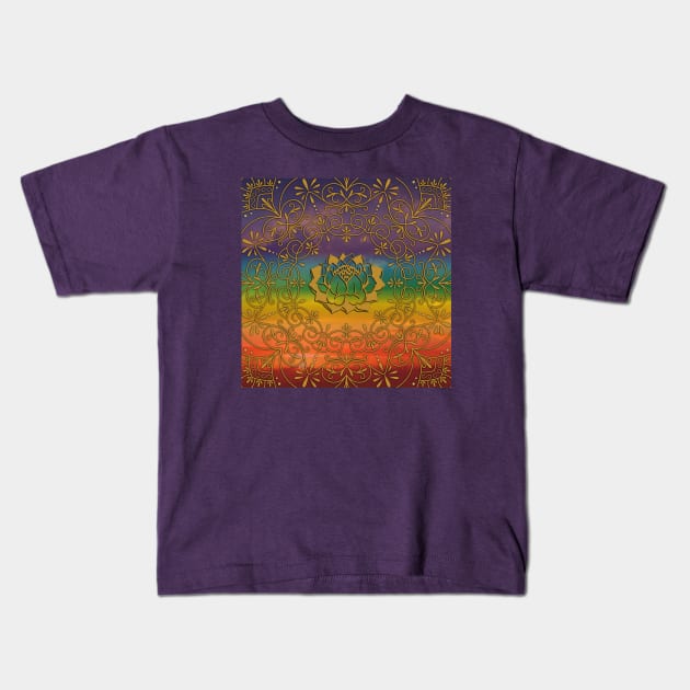 Rainbow Mandala with Lotus Flower Kids T-Shirt by MandalaSoul